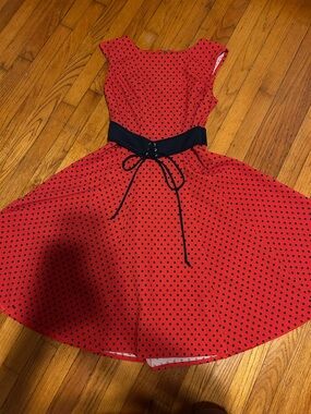 Danny & Nicole Red Dress with Black Polka Dots